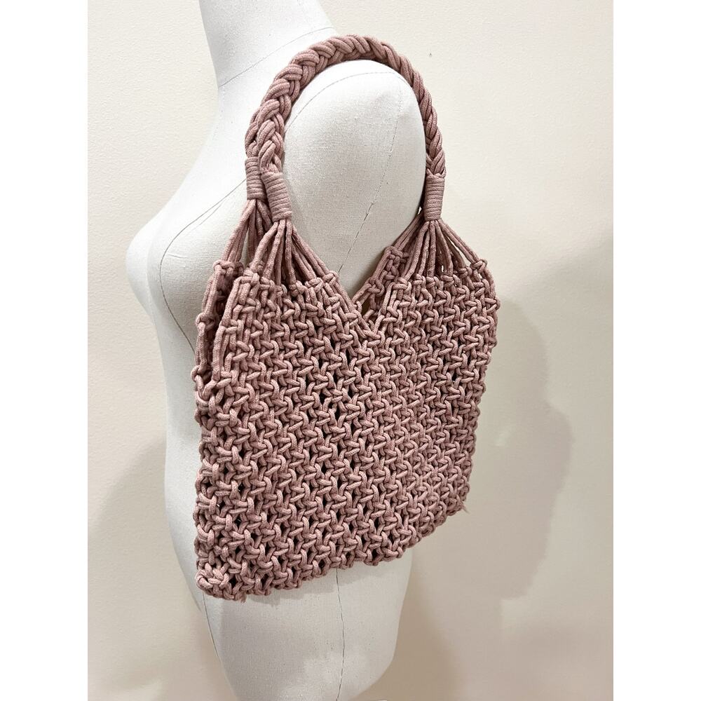 Womens Boho Braided Mini Shoulder Bag Mauve Blush Pink Valentines Beach Macramé